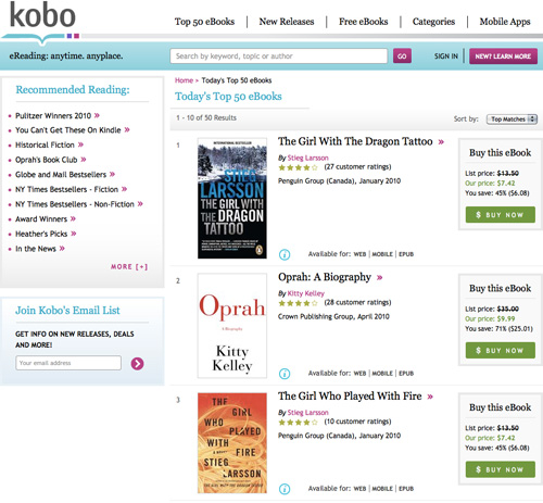 Kobo Online Store (Image property OhGizmo!)