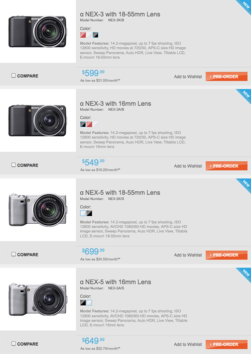 Sony NEX-5 & NEX-3 Pricing (Image courtesy Sony)