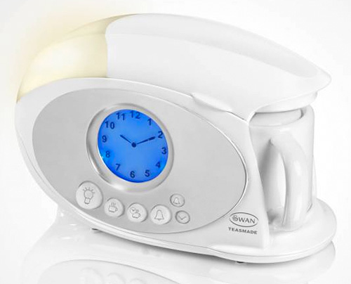 Swan Teasmade, The Clock and Tea Maker (Image courtesy MenKind)